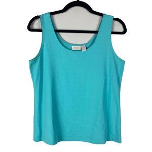 Chicos Size 1 Tank Top Womens Medium Blue Sleeveless Scoop Neck Nylon Stretch